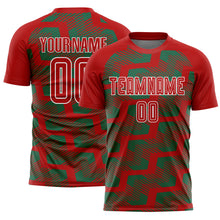 Load image into Gallery viewer, Custom Red Kelly Green-White Line Sublimation Soccer Uniform Jersey