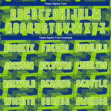 Load image into Gallery viewer, Custom Royal Neon Green-White Line Sublimation Soccer Uniform Jersey