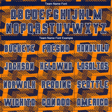 Load image into Gallery viewer, Custom Navy Bay Orange-White Line Sublimation Soccer Uniform Jersey