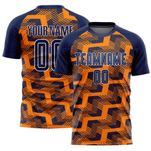 Load image into Gallery viewer, Custom Navy Bay Orange-White Line Sublimation Soccer Uniform Jersey