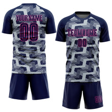 Load image into Gallery viewer, Custom Navy Silver-Pink Line Sublimation Soccer Uniform Jersey