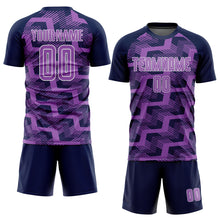 Load image into Gallery viewer, Custom Navy Medium Purple-White Line Sublimation Soccer Uniform Jersey