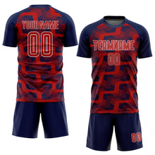 Load image into Gallery viewer, Custom Navy Red-White Line Sublimation Soccer Uniform Jersey