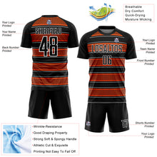 Load image into Gallery viewer, Custom Black Orange-White Geometric Shapes And Line Sublimation Soccer Uniform Jersey