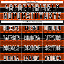 Load image into Gallery viewer, Custom Black Orange-White Geometric Shapes And Line Sublimation Soccer Uniform Jersey