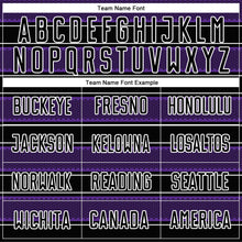 Load image into Gallery viewer, Custom Black Purple-White Geometric Shapes And Line Sublimation Soccer Uniform Jersey