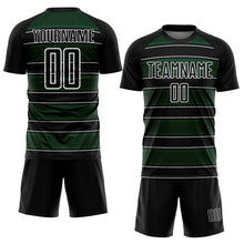 Load image into Gallery viewer, Custom Black Green-White Geometric Shapes And Line Sublimation Soccer Uniform Jersey