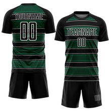 Load image into Gallery viewer, Custom Black Kelly Green-White Geometric Shapes And Line Sublimation Soccer Uniform Jersey