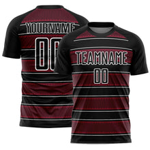 Load image into Gallery viewer, Custom Black Crimson-White Geometric Shapes And Line Sublimation Soccer Uniform Jersey