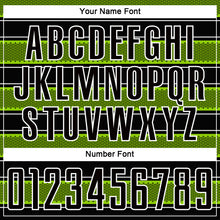 Load image into Gallery viewer, Custom Black Neon Green-White Geometric Shapes And Line Sublimation Soccer Uniform Jersey