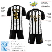 Load image into Gallery viewer, Custom Black White-Old Gold Line Sublimation Soccer Uniform Jersey