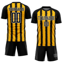 Load image into Gallery viewer, Custom Black Gold-White Line Sublimation Soccer Uniform Jersey
