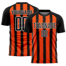Load image into Gallery viewer, Custom Black Orange-White Line Sublimation Soccer Uniform Jersey