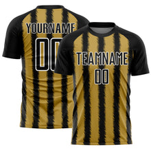 Load image into Gallery viewer, Custom Black Old Gold-White Line Sublimation Soccer Uniform Jersey