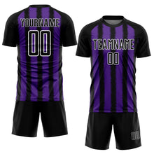 Load image into Gallery viewer, Custom Black Purple-White Line Sublimation Soccer Uniform Jersey