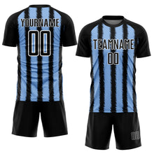 Load image into Gallery viewer, Custom Black Light Blue-White Line Sublimation Soccer Uniform Jersey