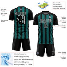 Load image into Gallery viewer, Custom Black Teal-White Line Sublimation Soccer Uniform Jersey