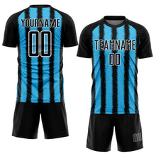 Load image into Gallery viewer, Custom Black Sky Blue-White Line Sublimation Soccer Uniform Jersey