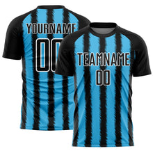Load image into Gallery viewer, Custom Black Sky Blue-White Line Sublimation Soccer Uniform Jersey