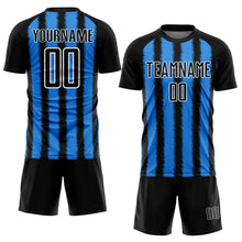 Load image into Gallery viewer, Custom Black Powder Blue-White Line Sublimation Soccer Uniform Jersey