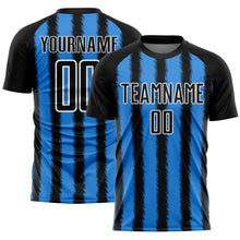 Load image into Gallery viewer, Custom Black Powder Blue-White Line Sublimation Soccer Uniform Jersey