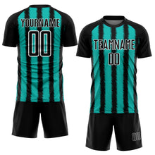 Load image into Gallery viewer, Custom Black Aqua-White Line Sublimation Soccer Uniform Jersey