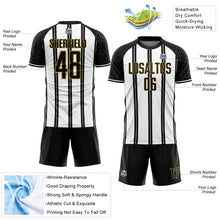Load image into Gallery viewer, Custom Black White-Old Gold Line Sublimation Soccer Uniform Jersey