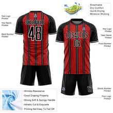 Load image into Gallery viewer, Custom Black Red-White Line Sublimation Soccer Uniform Jersey