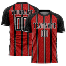 Load image into Gallery viewer, Custom Black Red-White Line Sublimation Soccer Uniform Jersey