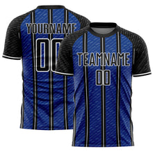 Load image into Gallery viewer, Custom Black Royal-White Line Sublimation Soccer Uniform Jersey