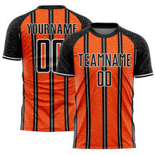 Load image into Gallery viewer, Custom Black Orange-White Line Sublimation Soccer Uniform Jersey