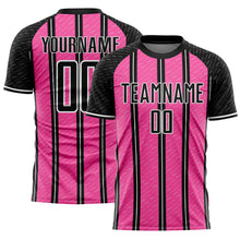 Load image into Gallery viewer, Custom Black Pink-White Line Sublimation Soccer Uniform Jersey