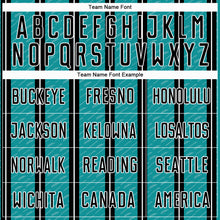 Load image into Gallery viewer, Custom Black Teal-White Line Sublimation Soccer Uniform Jersey