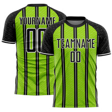 Load image into Gallery viewer, Custom Black Neon Green-White Line Sublimation Soccer Uniform Jersey
