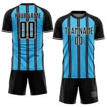 Load image into Gallery viewer, Custom Black Sky Blue-White Line Sublimation Soccer Uniform Jersey