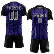 Load image into Gallery viewer, Custom Black Dark Purple-White Line Sublimation Soccer Uniform Jersey