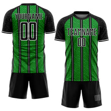 Load image into Gallery viewer, Custom Black Grass Green-White Line Sublimation Soccer Uniform Jersey