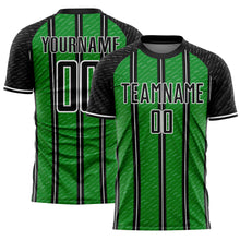 Load image into Gallery viewer, Custom Black Grass Green-White Line Sublimation Soccer Uniform Jersey