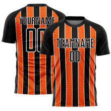 Load image into Gallery viewer, Custom Black Orange-White Line Sublimation Soccer Uniform Jersey