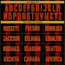 Load image into Gallery viewer, Custom Black Red-Old Gold Line Sublimation Soccer Uniform Jersey