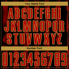 Load image into Gallery viewer, Custom Black Red-Old Gold Line Sublimation Soccer Uniform Jersey