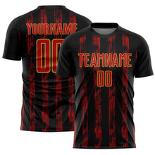 Load image into Gallery viewer, Custom Black Red-Old Gold Line Sublimation Soccer Uniform Jersey