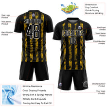 Load image into Gallery viewer, Custom Black Yellow-White Line Sublimation Soccer Uniform Jersey