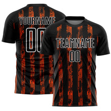 Load image into Gallery viewer, Custom Black Orange-White Line Sublimation Soccer Uniform Jersey