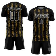Load image into Gallery viewer, Custom Black Old Gold-White Line Sublimation Soccer Uniform Jersey