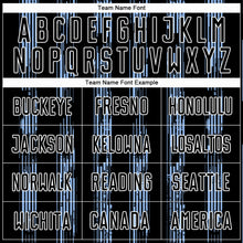 Load image into Gallery viewer, Custom Black Light Blue-White Line Sublimation Soccer Uniform Jersey