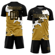 Load image into Gallery viewer, Custom Black White-Old Gold Spalsh Sublimation Soccer Uniform Jersey