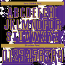 Load image into Gallery viewer, Custom Black Purple-Old Gold Spalsh Sublimation Soccer Uniform Jersey
