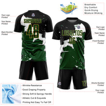 Load image into Gallery viewer, Custom Black Green-Old Gold Spalsh Sublimation Soccer Uniform Jersey