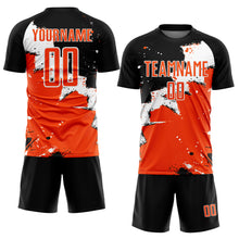 Load image into Gallery viewer, Custom Black Orange-White Spalsh Sublimation Soccer Uniform Jersey